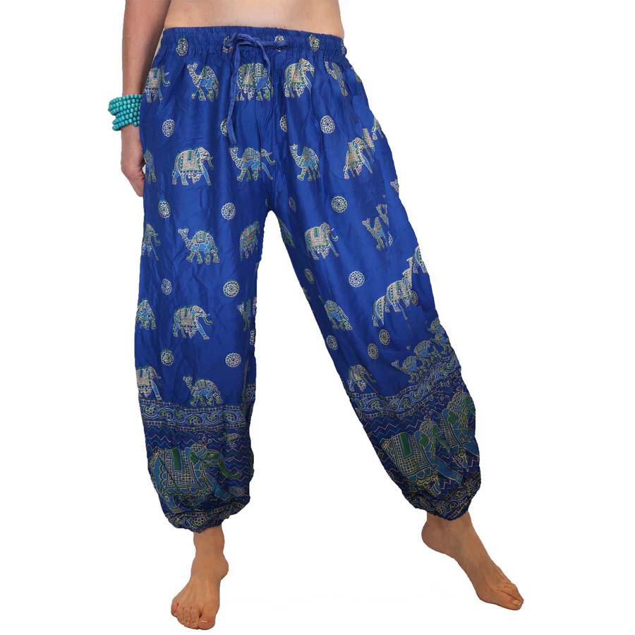 Rajasthani Harem Pants – Blue With Gold Elephants